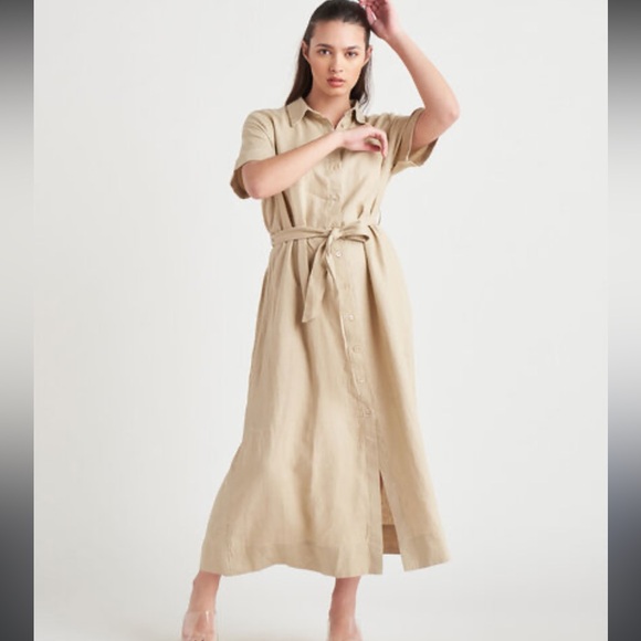 Black Tape_ Dresses & Skirts - Dex Black tape beige linen shirt dress